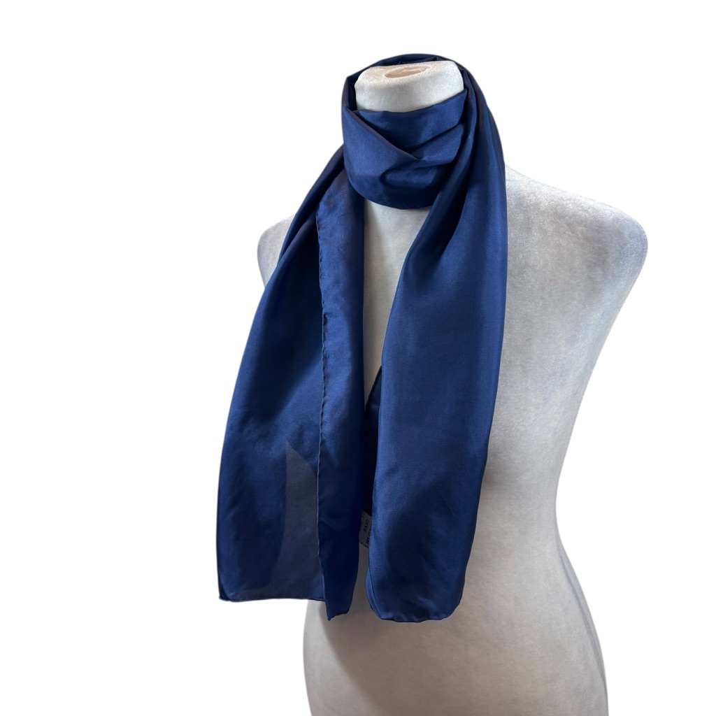 Ladies Navy Blue Vintage Hand Rolled Silk Scarf Ladies Navy Blue Vintage Hand Rolled Silk Scarf